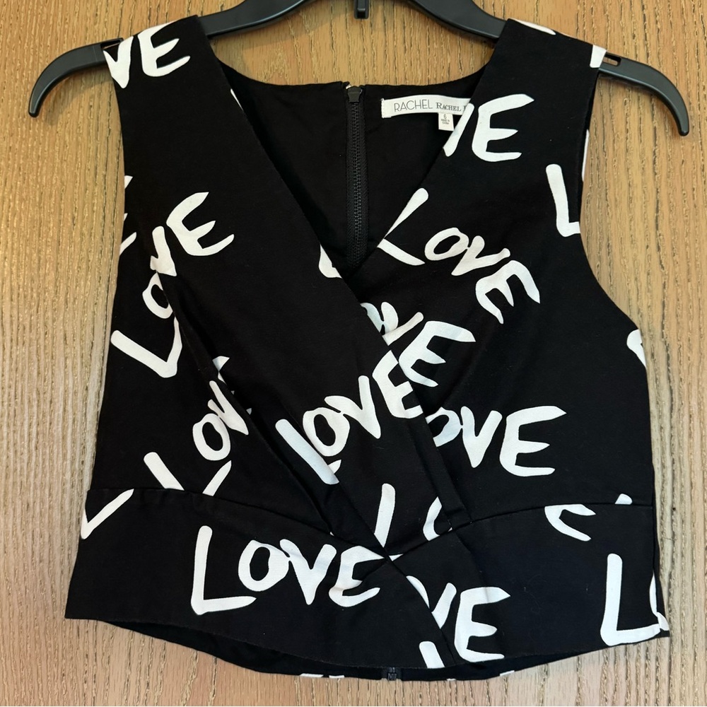 LOVE Print Zip Back Crop Top